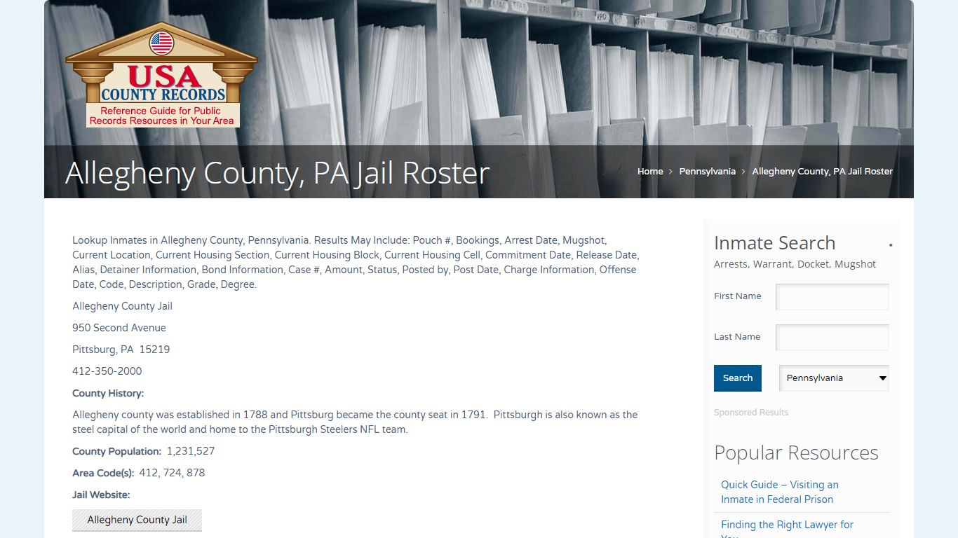 Allegheny County, PA Jail Roster | Name Search